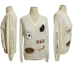 Rare 70s Vintage “High Roller” Embroidered Sweater | Size 10